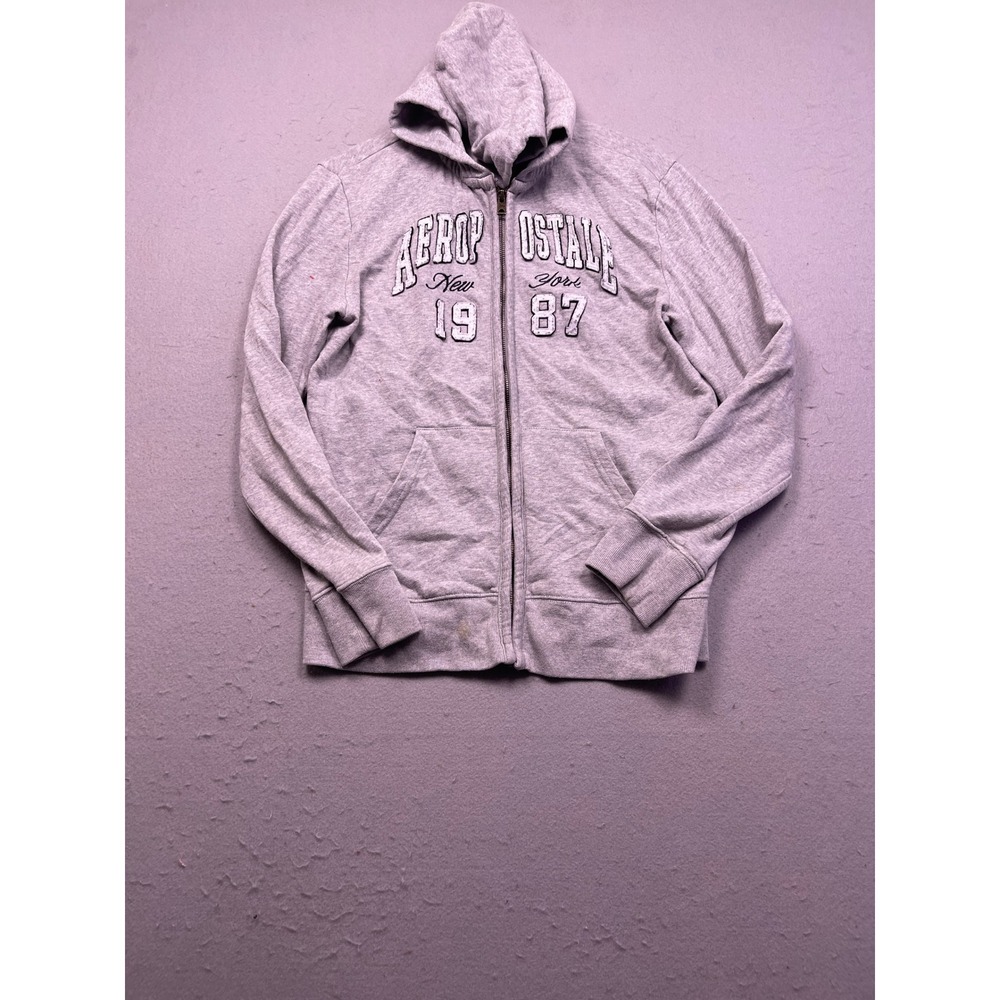 Aeropostale Zip Hoodie Cotton Blend Gray Graphic XL Mens